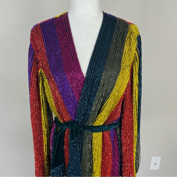 NWT RETROFETE GABRIELLE SEQUIN ROBE DRESS MULTI STRIPE SIZE SMALL - Picture 10 of 16